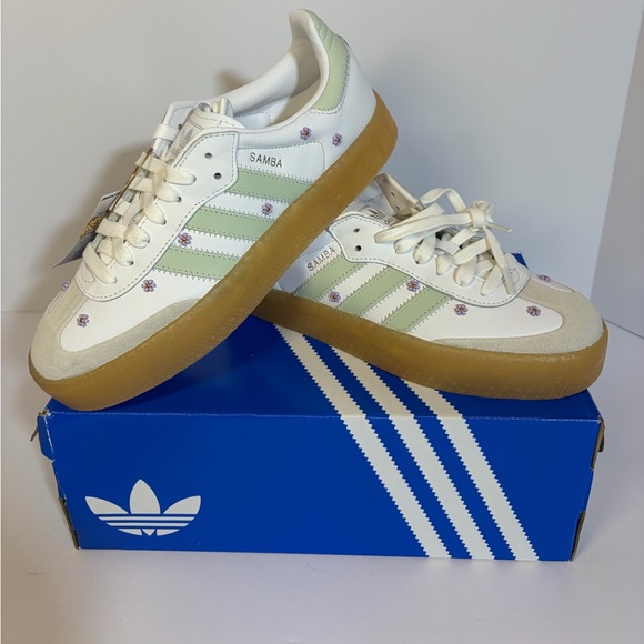 adidas Shoes - Adidas Samba White and Light Green Shoes
